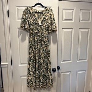 Max Studio Green and Cream Patterned Maxi Dress